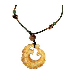 Tigerstars Stunning Vintage Jade Kui Dragon Silk Cord Pendant Necklace